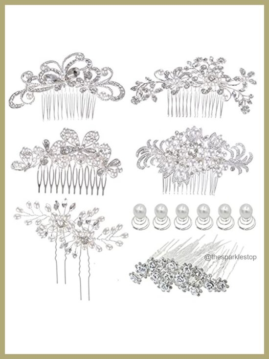 32 Pack Silver Bridal Hair Combs Pins Set Rhinestone Pearl Wedding Hair main image 5